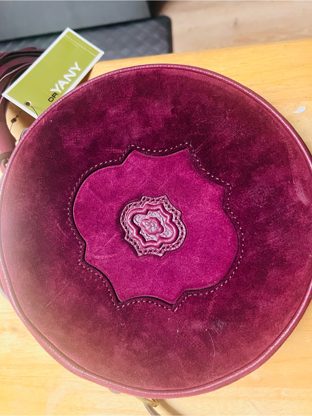 Round Velvet Crossbody Bag in Deep Plum